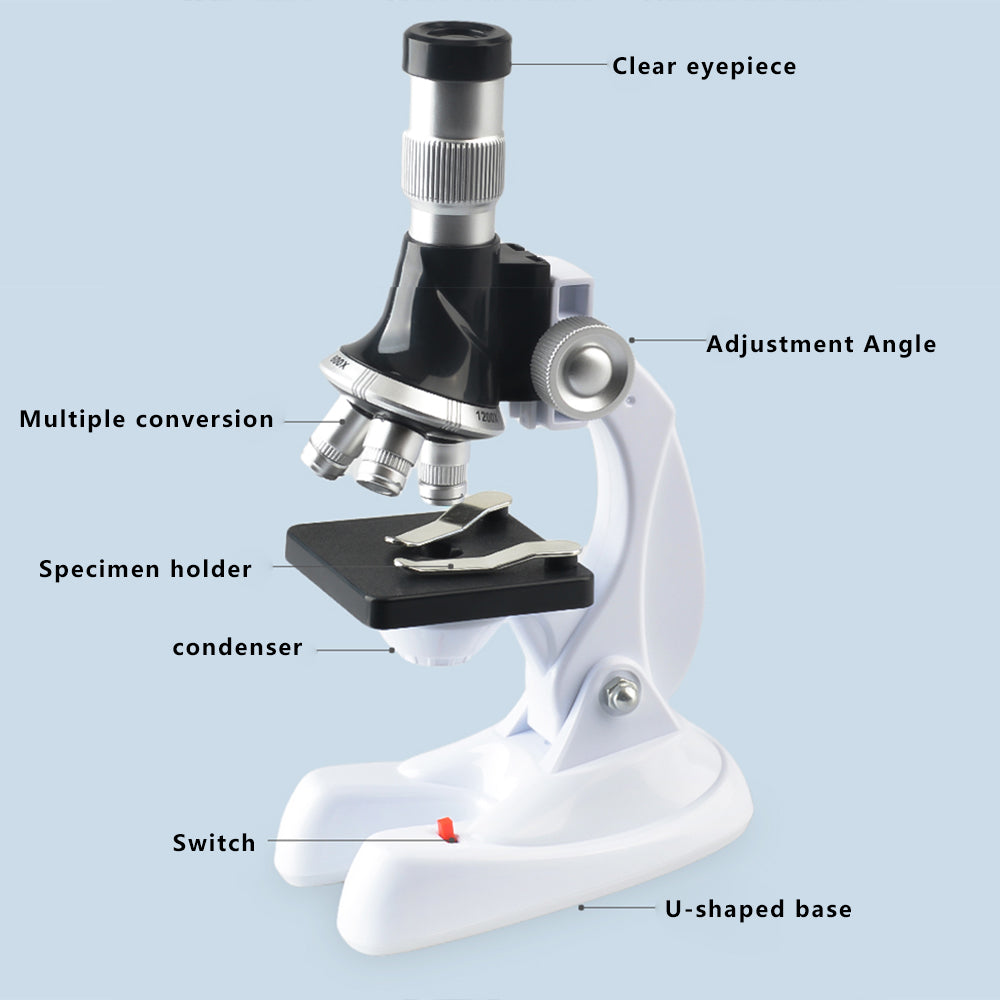 QB3303 1 Set Elementary School Student STEM Microscope 1200X Magnification Tools for Children QB3303 1 Set Elementary School Student STEM Microscope 1200X Magnification Tools for Children